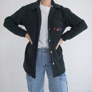 Vintage '90S Cherokee Hunter Green Embroidered Feathers Button Up Shacket S